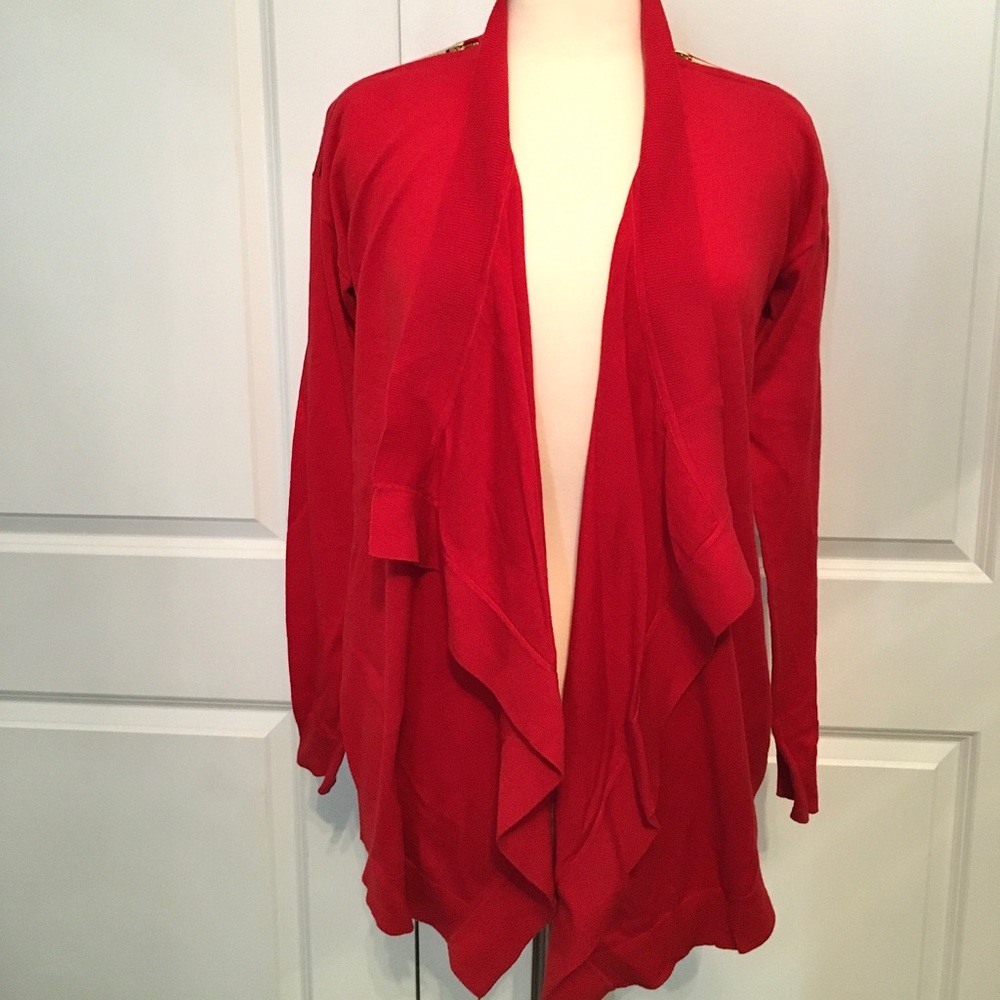 Michael Kors red drape sweater with gold zippers S